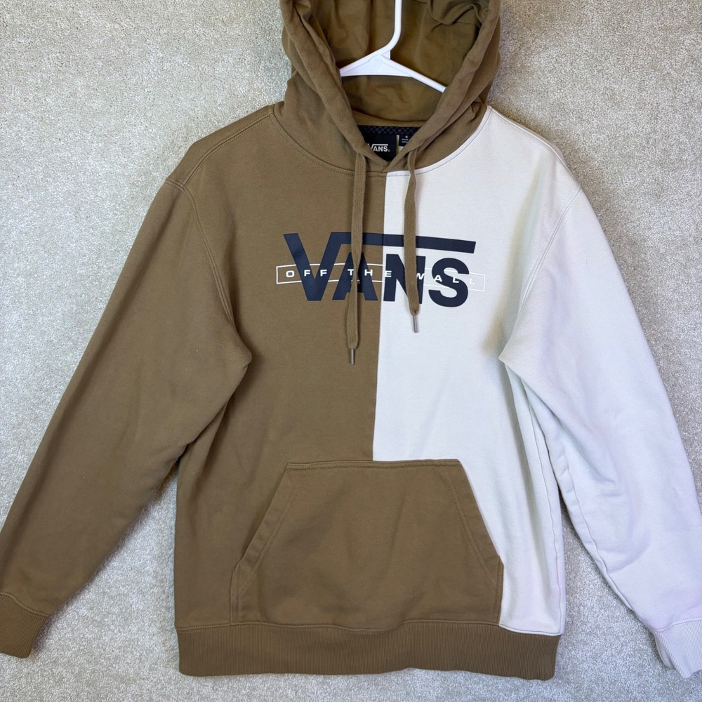 Vans Hoodie Mens Small Brown White Colorblock Off The Wall Pullover Sweatshirt